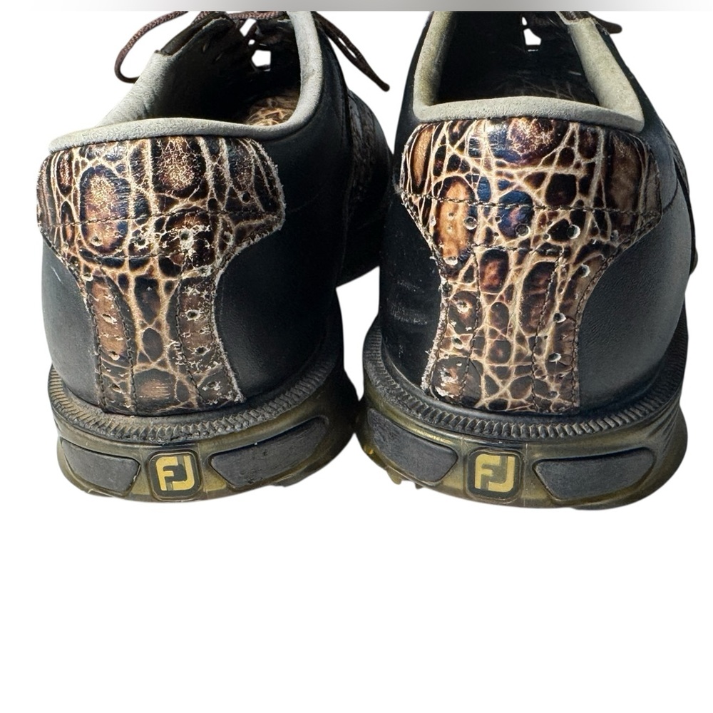 Premiere Black Saddle Aligator Skin Funky Footjoy Leather Men’s 10M Golf Shoes - Picture 5 of 11